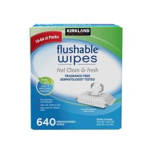 Kirkland Signature Flushable Wipes Fragrance Free 640 Count 10 Packs NEW